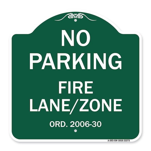 Princeton New Jersey No Parking Fire Lane Zone, Green & White Alum Sign, 18" x 18", GW-1818-23273